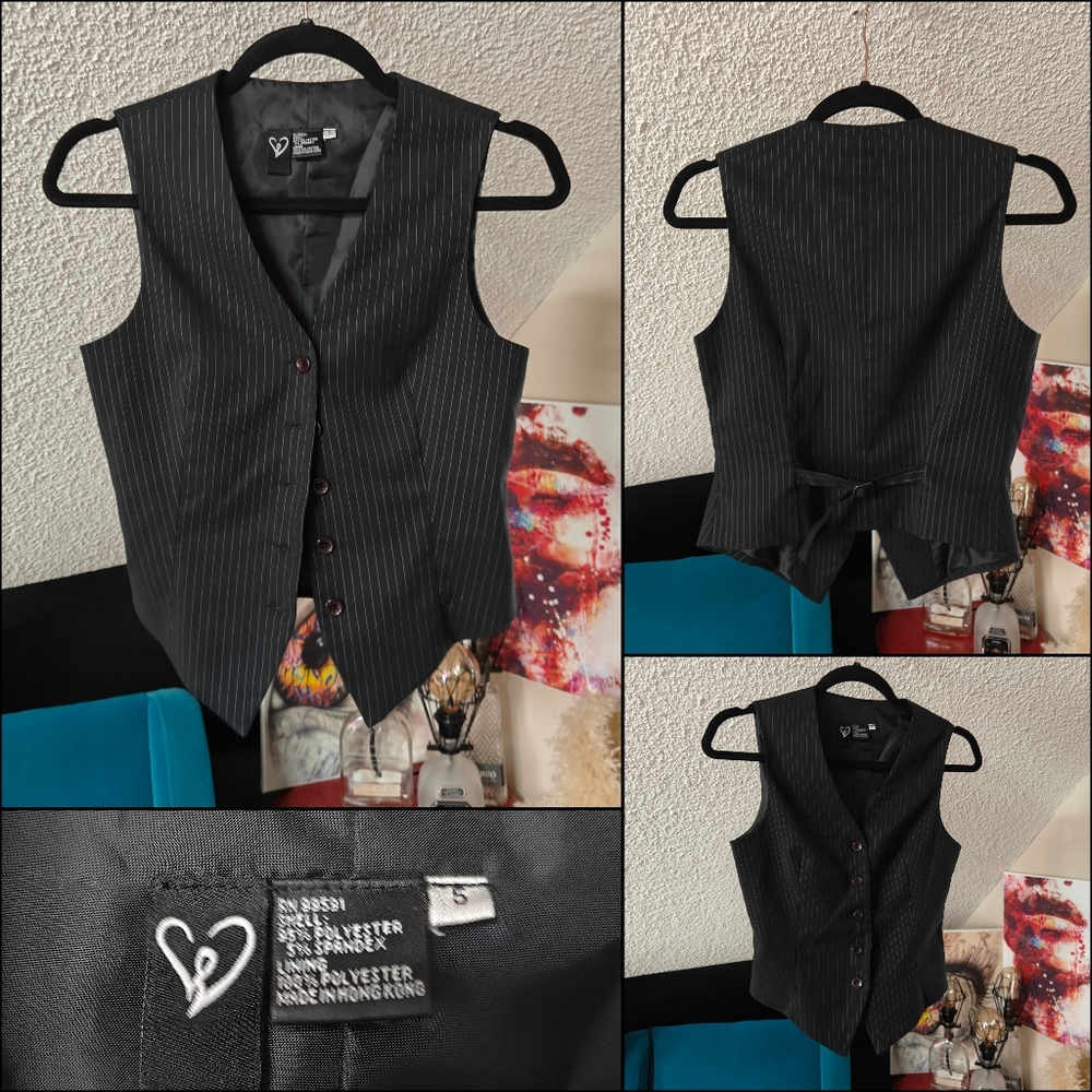 90's vintage Black Pinstripe Waistcoat
